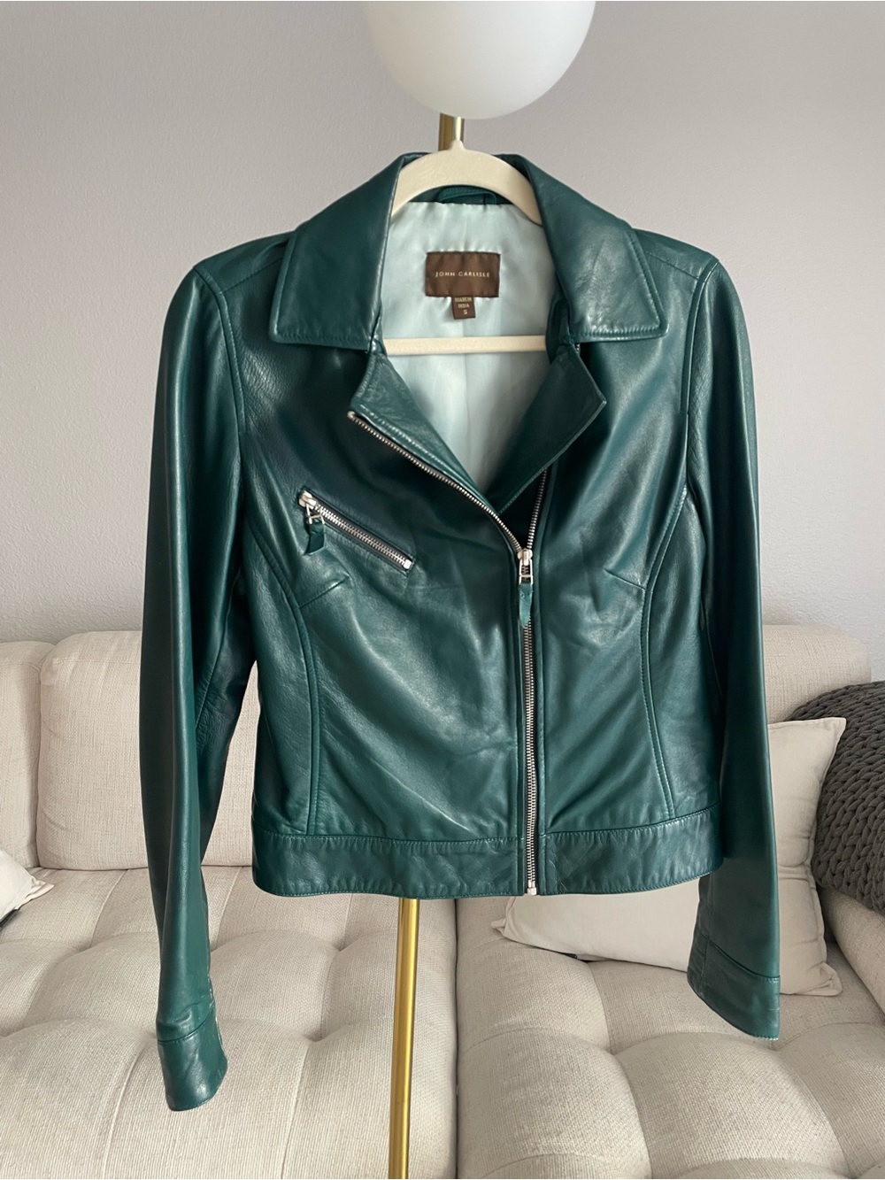 John Carlisle Genuine Leather Moto Jacket Pthalo Green Deep Teal VGUC